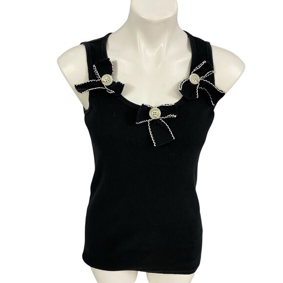 Allen B Tank Top Womens Size Large Black Knit Button Bow Work Office Casual - Picture 7 of 10